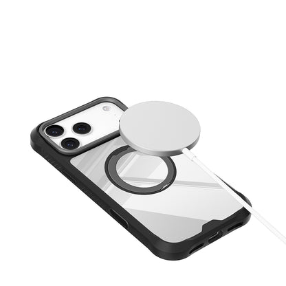 Apple iPhone 17 Pro Max Kılıf M-safe Şarj Özellikli Parmak Ring Standlı Airbag Tasarımlı Mutural Obsidian Serisi Kapak Turuncu