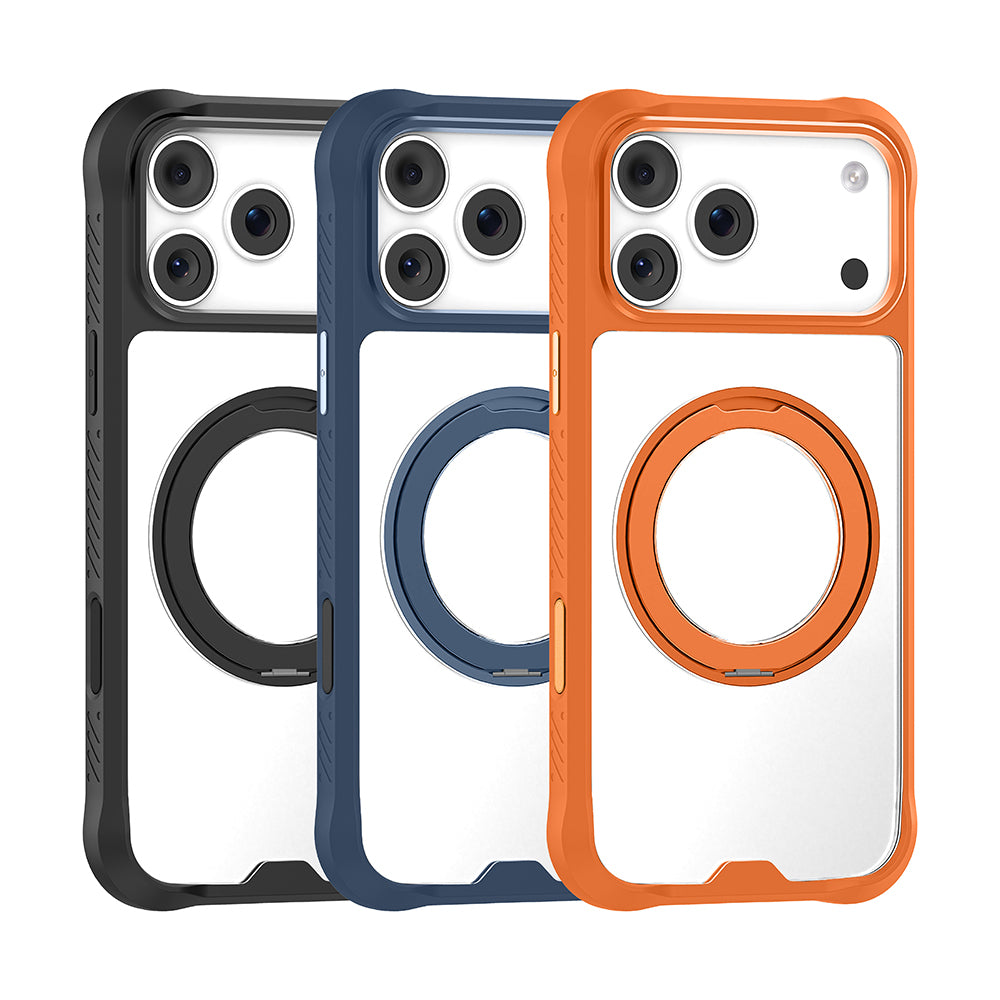 Apple iPhone 17 Pro Max Kılıf M-safe Şarj Özellikli Parmak Ring Standlı Airbag Tasarımlı Mutural Obsidian Serisi Kapak Lacivert