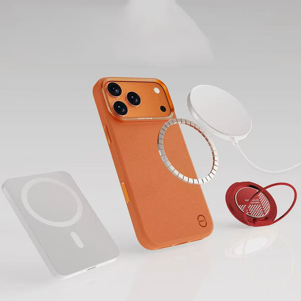 Apple iPhone 17 Pro Max Kılıf M-Safe Şarj Özellikli Polimerik Deri Raptic Urban Nano Kapak Turuncu