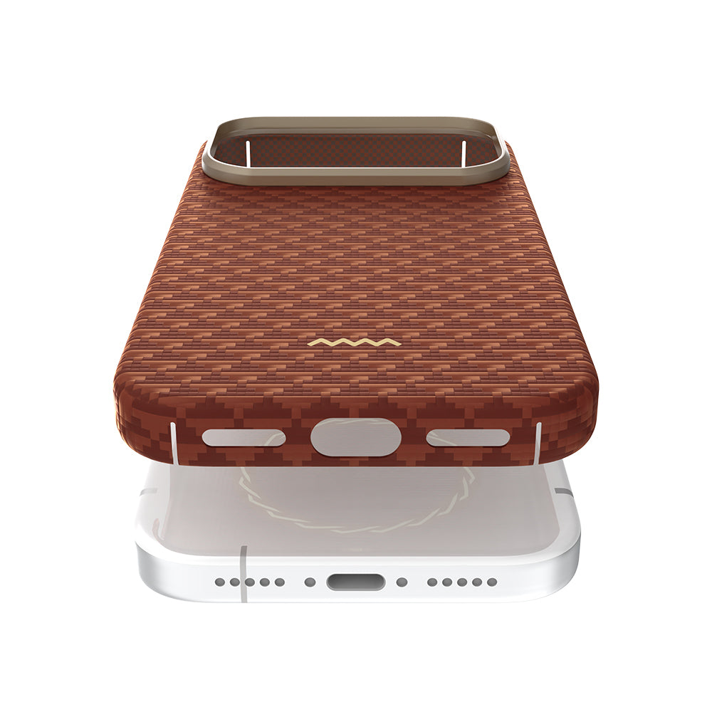 Apple iPhone 17 Pro Max Kılıf M-safe Şarj Özellikli Raptic Aramid Skin Origin Serisi Kapak Gold-Mavi