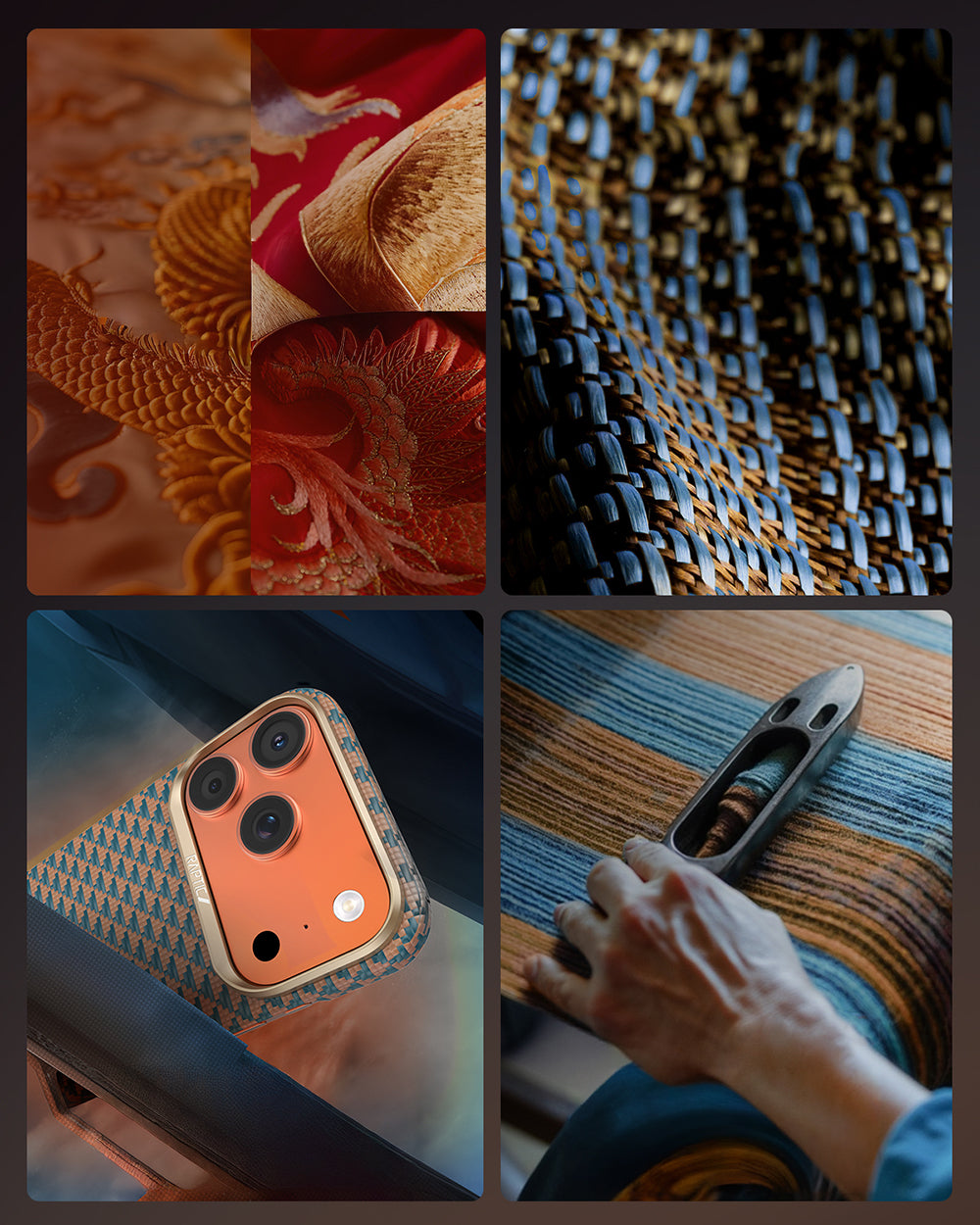 Apple iPhone 17 Pro Max Kılıf M-safe Şarj Özellikli Raptic Aramid Skin Origin Serisi Kapak Gold-Mavi