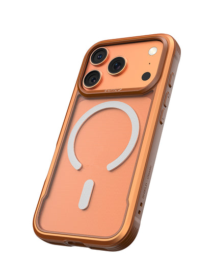 Apple iPhone 17 Pro Max Kılıf M-safe Şarj Özellikli Raptic Shield Classic Serisi Şeffaf Arka Yüzey C-Magnet Kapak Turuncu