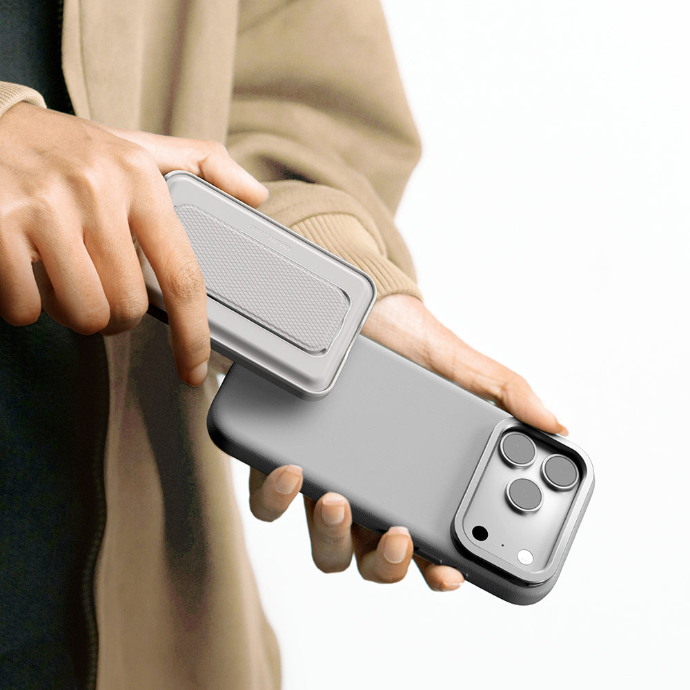 Apple iPhone 17 Pro Max Kılıf M-safe Şarj Özellikli Standlı Amazingthing Glamour Mag Serisi PU Kapak Gri