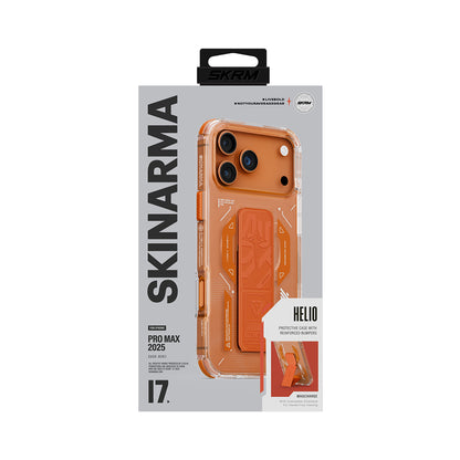 Apple iPhone 17 Pro Max Kılıf M-safe Şarj Özellikli Teknoloji Desenli Skinarma Helio Mag Charge Standlı Kapak Turuncu