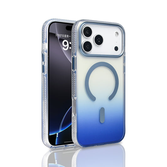 Apple iPhone 17 Pro Max Kılıf M-safe Şarj Özellikli Transparan Renk Geçişli Zore Toros Kapak Mavi