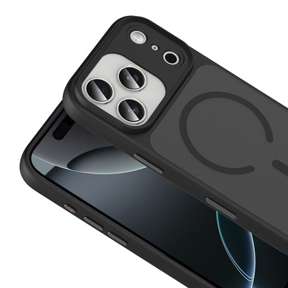 Apple iPhone 17 Pro Max Kılıf Mat Arka Yüzey Wireless Şarj Özellikli Zore Flet M-safe Kapak Gri