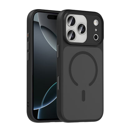 Apple iPhone 17 Pro Max Kılıf Mat Arka Yüzey Wireless Şarj Özellikli Zore Flet M-safe Kapak Siyah