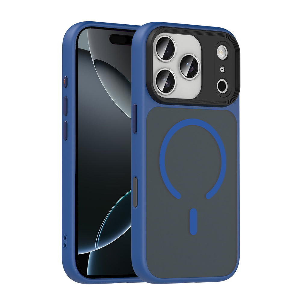 Apple iPhone 17 Pro Max Kılıf Mat Arka Yüzey Wireless Şarj Özellikli Zore Flet M-safe Kapak Lacivert