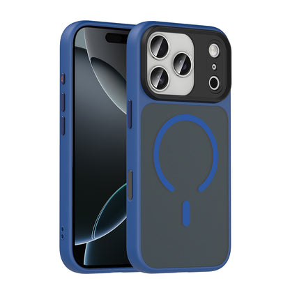 Apple iPhone 17 Pro Max Kılıf Mat Arka Yüzey Wireless Şarj Özellikli Zore Flet M-safe Kapak Lacivert