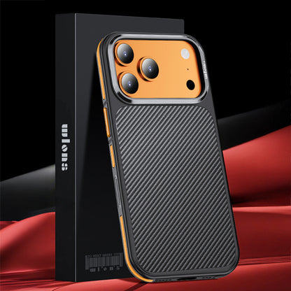 Apple iPhone 17 Pro Max Kılıf Mat Transparan Karbon Fiber Görünümlü Wlons Marin Kapak Siyah