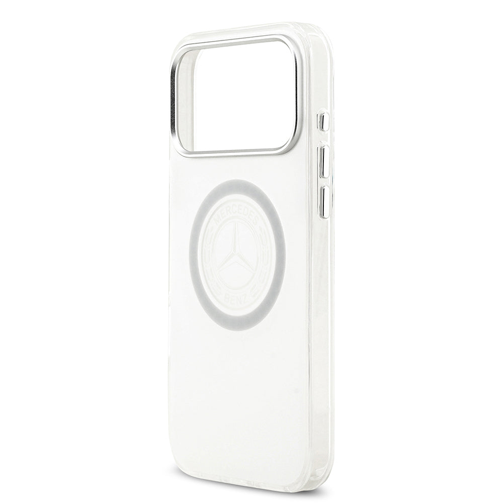 Apple iPhone 17 Pro Max Kılıf Mercedes Benz Orjinal Lisanslı M-safe Şarj Özellikli Buzlu PC Nostaljik Yıldız Dizayn Kapak Beyaz
