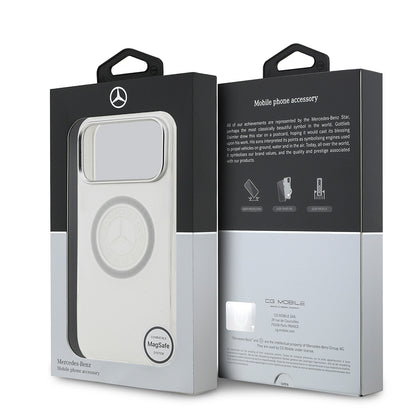Apple iPhone 17 Pro Max Kılıf Mercedes Benz Orjinal Lisanslı M-safe Şarj Özellikli Buzlu PC Nostaljik Yıldız Dizayn Kapak Beyaz