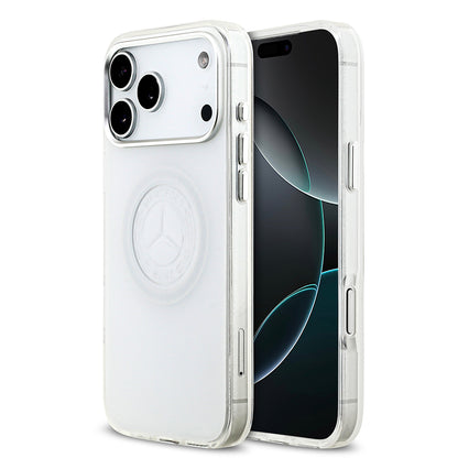 Apple iPhone 17 Pro Max Kılıf Mercedes Benz Orjinal Lisanslı M-safe Şarj Özellikli Buzlu PC Nostaljik Yıldız Dizayn Kapak Beyaz