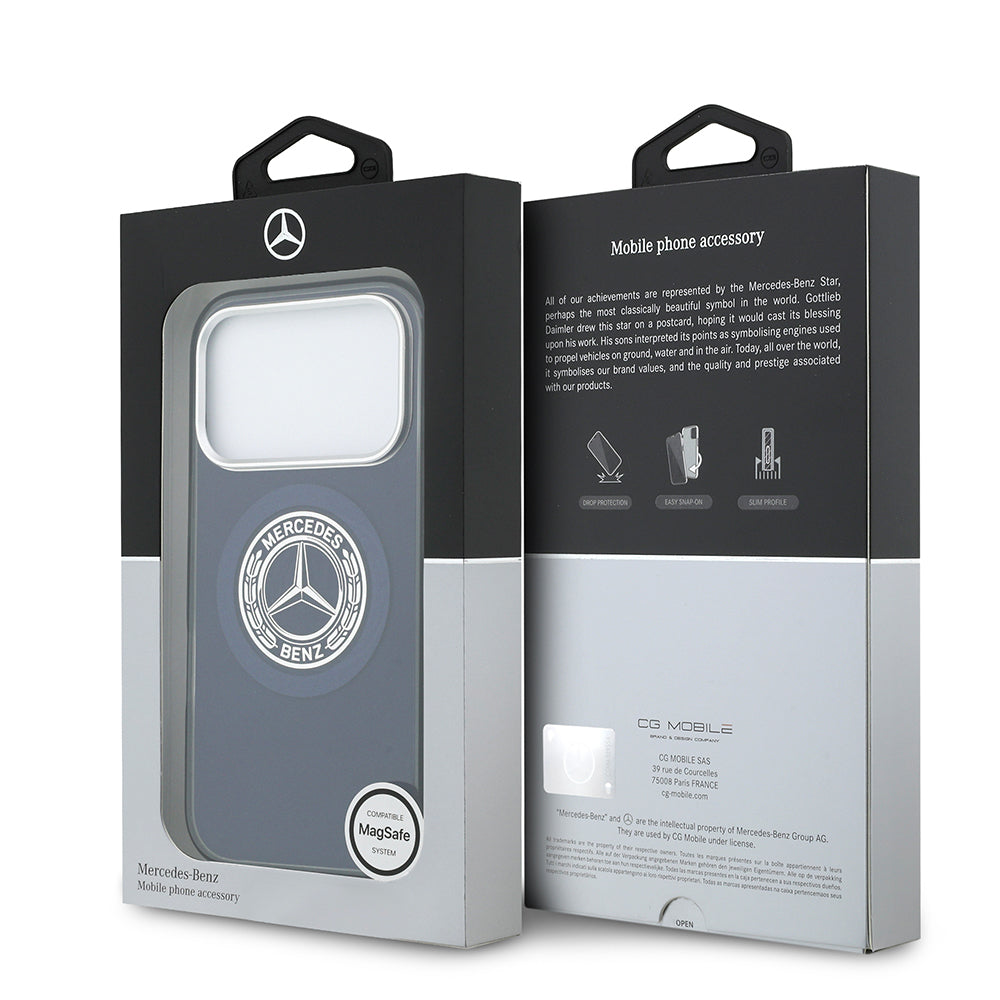 Apple iPhone 17 Pro Max Kılıf Mercedes Benz Orjinal Lisanslı M-safe Şarj Özellikli Çift Katmanlı PC Nostaljik Yıldız Dizayn Kapak Lacivert