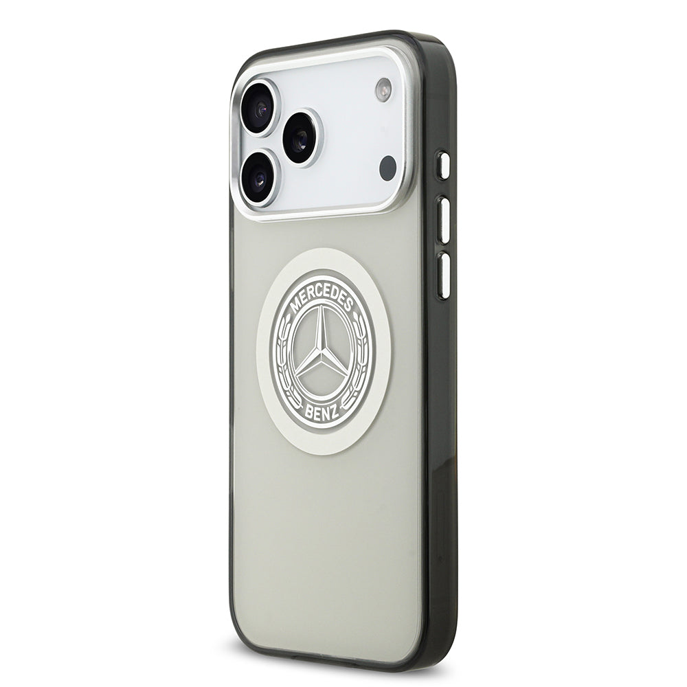 Apple iPhone 17 Pro Max Kılıf Mercedes Benz Orjinal Lisanslı M-safe Şarj Özellikli Çift Katmanlı PC Nostaljik Yıldız Dizayn Kapak Gri