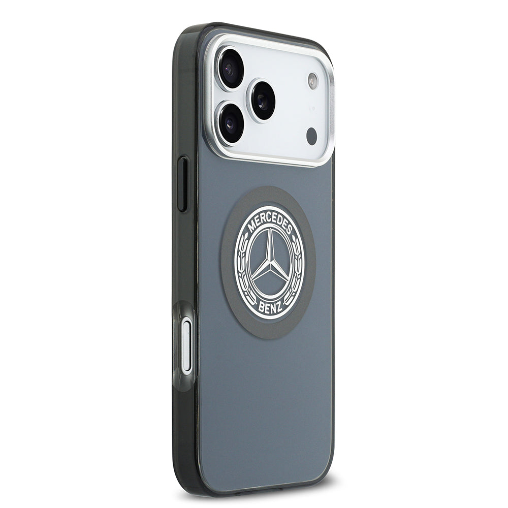 Apple iPhone 17 Pro Max Kılıf Mercedes Benz Orjinal Lisanslı M-safe Şarj Özellikli Çift Katmanlı PC Nostaljik Yıldız Dizayn Kapak Gri