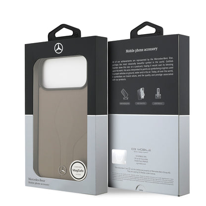 Apple iPhone 17 Pro Max Kılıf Mercedes Benz Orjinal Lisanslı M-safe Şarj Özellikli Dokulu Desenli Deri Kapak Kahverengi
