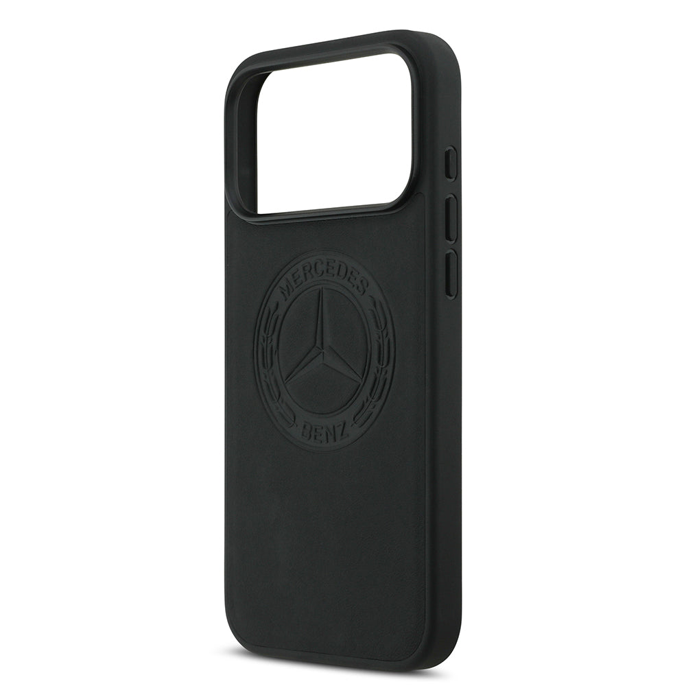 Apple iPhone 17 Pro Max Kılıf Mercedes Benz Orjinal Lisanslı M-safe Şarj Özellikli Hakiki Deri Nostaljik Yıldız Dizayn Kapak Siyah