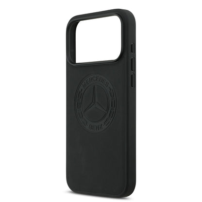 Apple iPhone 17 Pro Max Kılıf Mercedes Benz Orjinal Lisanslı M-safe Şarj Özellikli Hakiki Deri Nostaljik Yıldız Dizayn Kapak Siyah