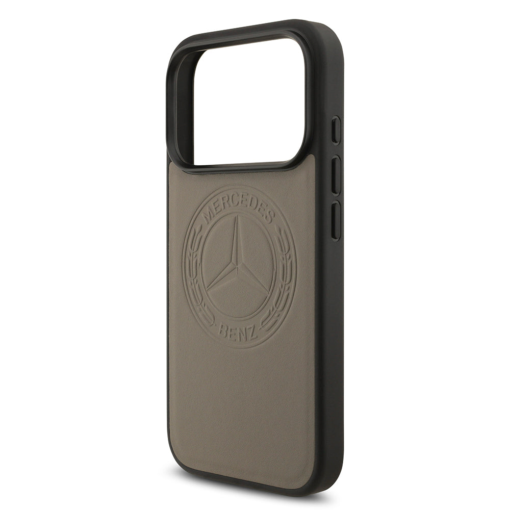 Apple iPhone 17 Pro Max Kılıf Mercedes Benz Orjinal Lisanslı M-safe Şarj Özellikli Hakiki Deri Nostaljik Yıldız Dizayn Kapak Siyah