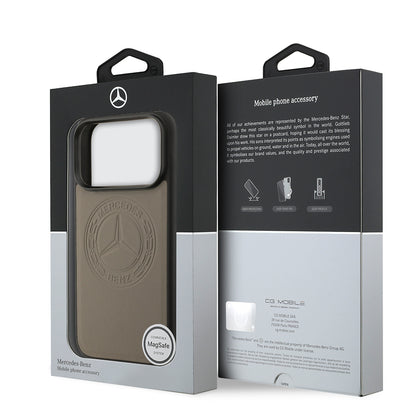 Apple iPhone 17 Pro Max Kılıf Mercedes Benz Orjinal Lisanslı M-safe Şarj Özellikli Hakiki Deri Nostaljik Yıldız Dizayn Kapak Siyah