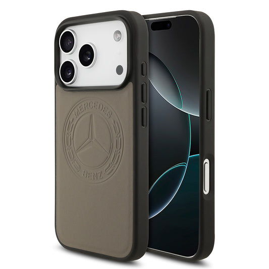 Apple iPhone 17 Pro Max Kılıf Mercedes Benz Orjinal Lisanslı M-safe Şarj Özellikli Hakiki Deri Nostaljik Yıldız Dizayn Kapak Kahverengi