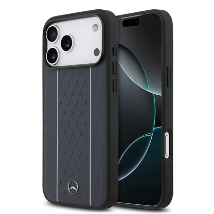 Apple iPhone 17 Pro Max Kılıf Mercedes Benz Orjinal Lisanslı M-safe Şarj Özellikli Şeritli Yıldız Desenli Metal Logolu Deri Kapak