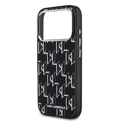 Apple iPhone 17 Pro Max Kılıf Orjinal Lisanslı M-safe Şarj Özellikli Karl Lagerfeld IML Baskılı Monogram Dizayn Kapak Siyah
