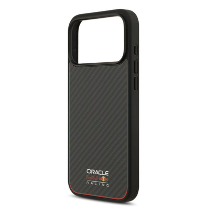 Apple iPhone 17 Pro Max Kılıf Redbull Orjinal Lisanslı M-safe Şarj Özellikli Karbon Fiber Parlayan Logolu Kevlar Kapak Siyah
