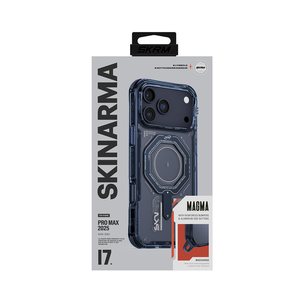 Apple iPhone 17 Pro Max Kılıf SkinArma M-safe Şarj Özellikli Airbag Tasarımlı Magma Kapak Mavi