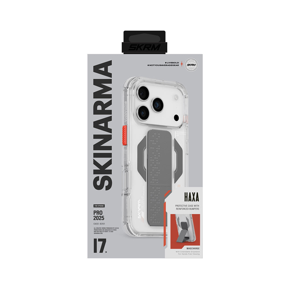 Apple iPhone 17 Pro Max Kılıf Skinarma M-Safe Şarj Özellikli Airbag Tasarımlı Standlı Haxa Kapak Mavi