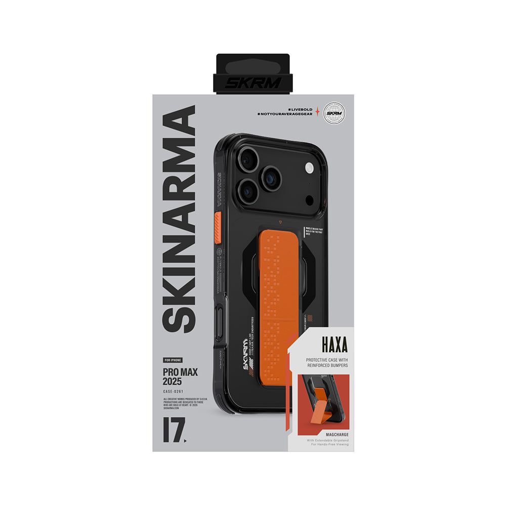 Apple iPhone 17 Pro Max Kılıf Skinarma M-Safe Şarj Özellikli Airbag Tasarımlı Standlı Haxa Kapak Mavi