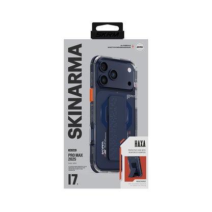 Apple iPhone 17 Pro Max Kılıf Skinarma M-Safe Şarj Özellikli Airbag Tasarımlı Standlı Haxa Kapak Şeffaf