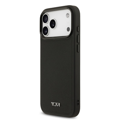 Apple iPhone 17 Pro Max Kılıf TUMI M-safe Şarj Özellikli Deri Noktalı Dizayn Kapak Siyah