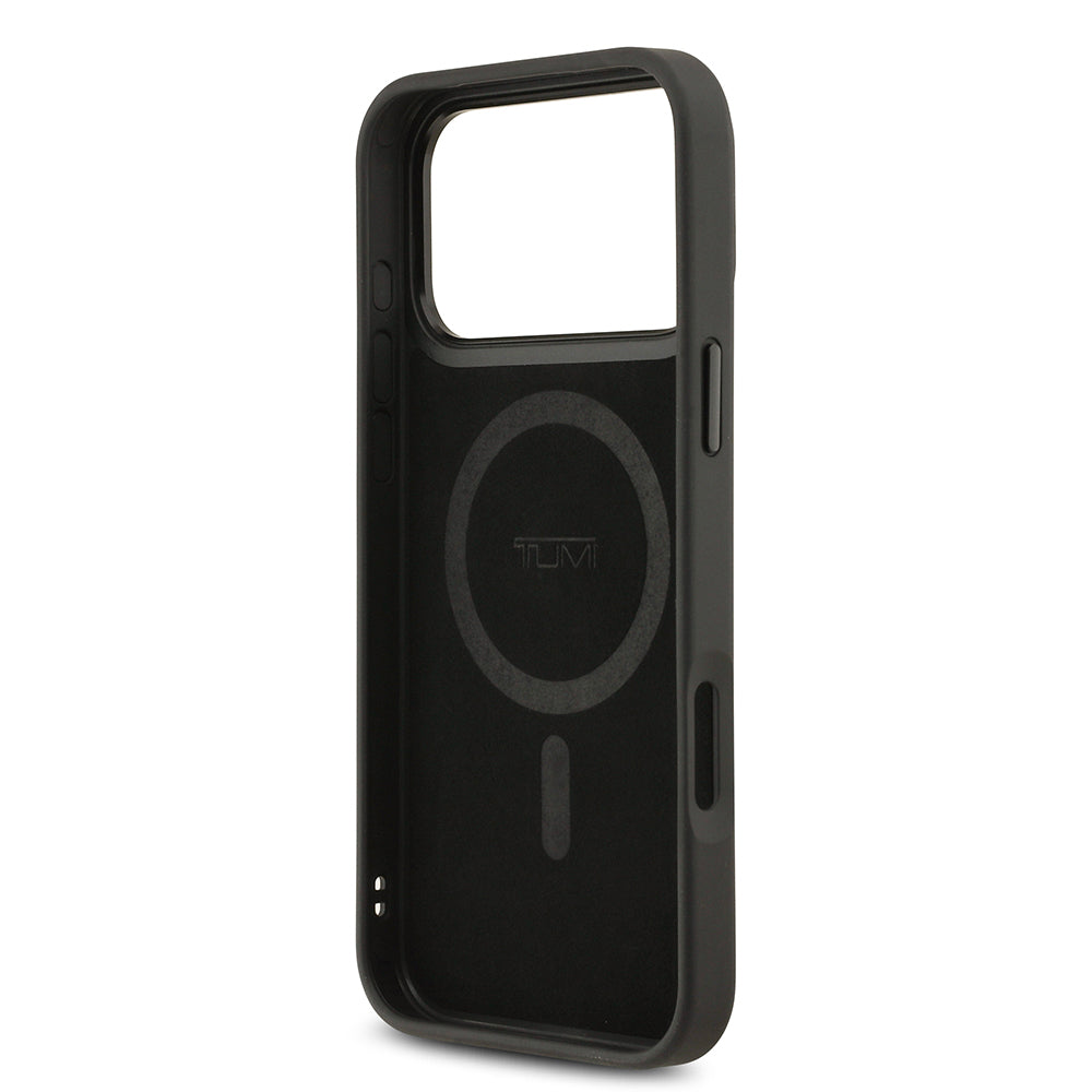 Apple iPhone 17 Pro Max Kılıf TUMI M-safe Şarj Özellikli Deri Noktalı Dizayn Kapak Siyah