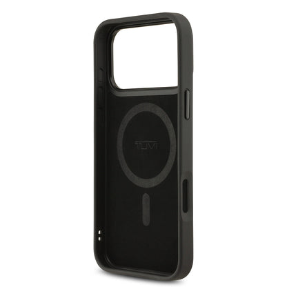 Apple iPhone 17 Pro Max Kılıf TUMI M-safe Şarj Özellikli Deri Noktalı Dizayn Kapak Siyah