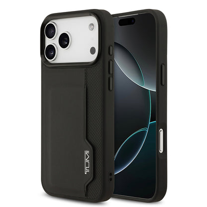 Apple iPhone 17 Pro Max Kılıf TUMI Orjinal Lisanslı Deri Dikey Kartlıklı Kapak Siyah