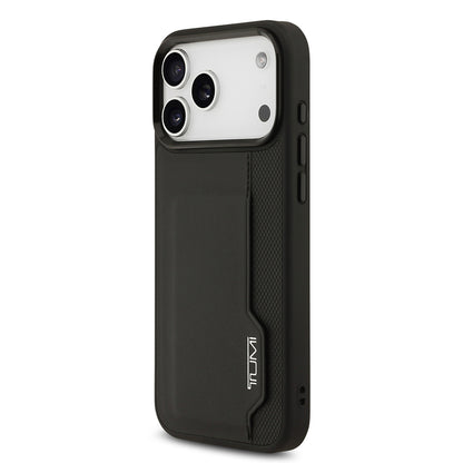 Apple iPhone 17 Pro Max Kılıf TUMI Orjinal Lisanslı Deri Dikey Kartlıklı Kapak Siyah