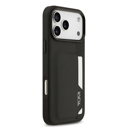Apple iPhone 17 Pro Max Kılıf TUMI Orjinal Lisanslı Deri Dikey Kartlıklı Kapak Siyah