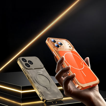 Apple iPhone 17 Pro Max Kılıf Zore M-safe Şarj Özellikli Şeffaf Kamera Kontrol Butonlu Lugano Kapak Turuncu