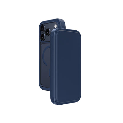 Apple iPhone 17 Pro Max PU Kartlıklı Kapaklı Amazingthing Glamour Foilo Serisi Kılıf Mavi