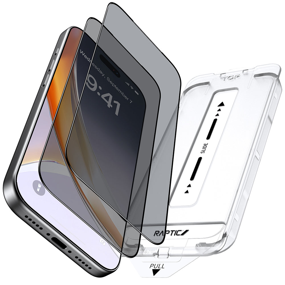 Apple iPhone 17 Pro Raptic Air Glass 2.5D Privacy Hayalet Ekran Koruyucu 2 Adet + Kolay Uygulama Aparatlı Siyah