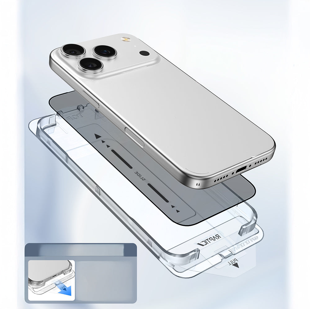 Apple iPhone 17 Raptic Air Glass 2.5D Privacy Hayalet Ekran Koruyucu 2 Adet + Kolay Uygulama Aparatlı Siyah