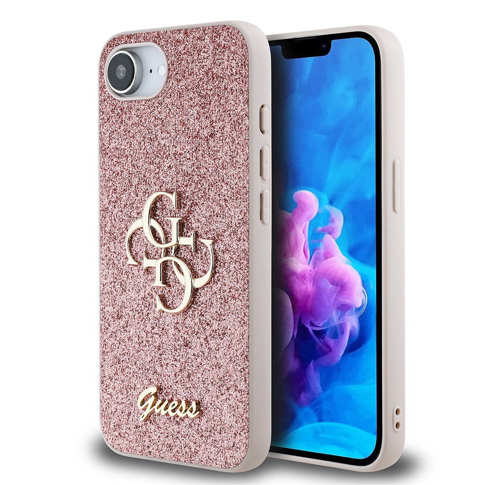 Apple iPhone 17E Kılıf Guess Orjinal Lisanslı 4G Büyük Metal Logolu Glitter Kapak