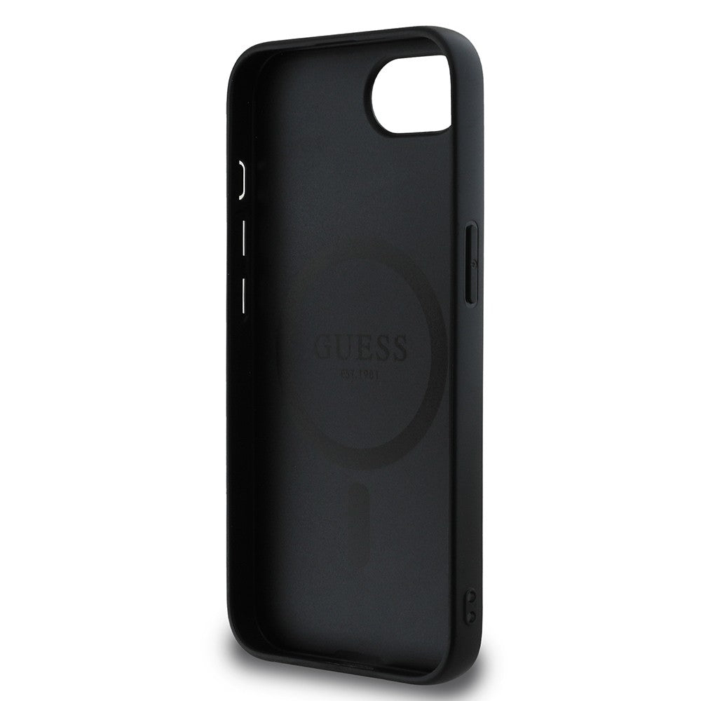 Apple iPhone 17E Kılıf Guess Orjinal Lisanslı M-safe Şarj Özellikli PU Halkalı 4G Desenli Yazı Logolu Kapak
