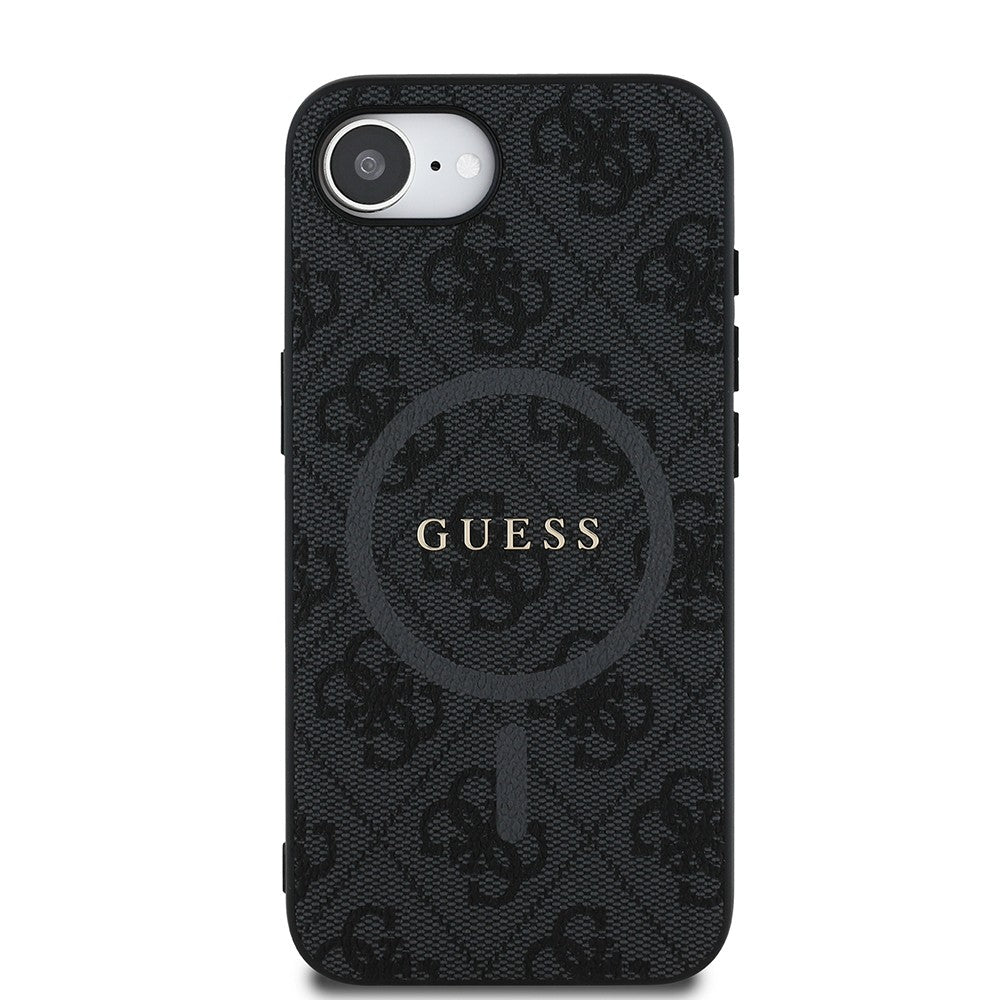 Apple iPhone 17E Kılıf Guess Orjinal Lisanslı M-safe Şarj Özellikli PU Halkalı 4G Desenli Yazı Logolu Kapak