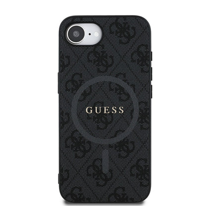 Apple iPhone 17E Kılıf Guess Orjinal Lisanslı M-safe Şarj Özellikli PU Halkalı 4G Desenli Yazı Logolu Kapak