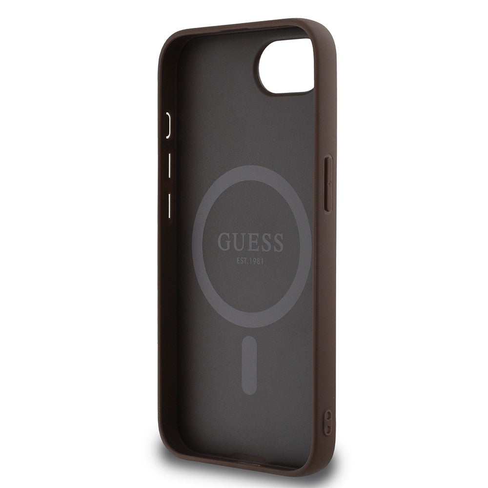 Apple iPhone 17E Kılıf Guess Orjinal Lisanslı M-safe Şarj Özellikli PU Üçgen Logo 4G Desenli Kapak