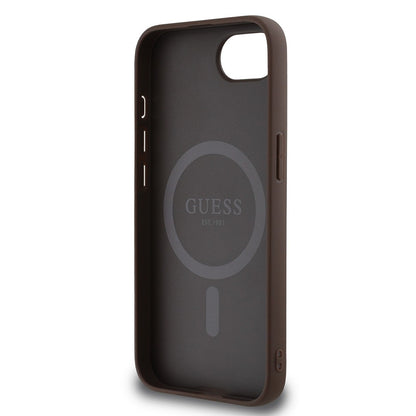 Apple iPhone 17E Kılıf Guess Orjinal Lisanslı M-safe Şarj Özellikli PU Üçgen Logo 4G Desenli Kapak