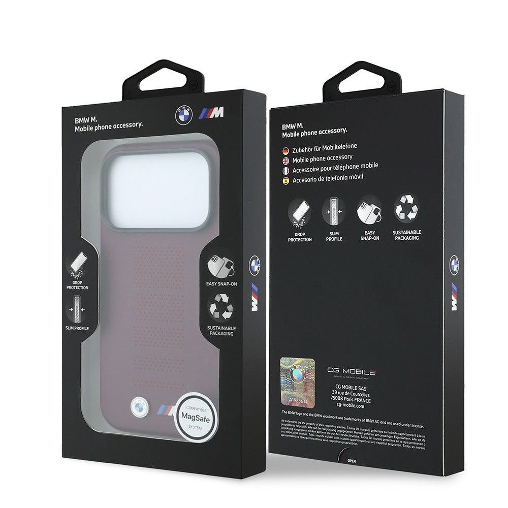 Apple iPhone 18 Pro Kılıf BMW Orjinal Lisanslı M-safe Şarj Özellikli PU Delikli Metal M Logolu Kapak